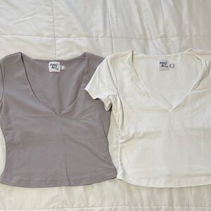 Princess Polly V-Neck Crop Tops in Gray and Cream